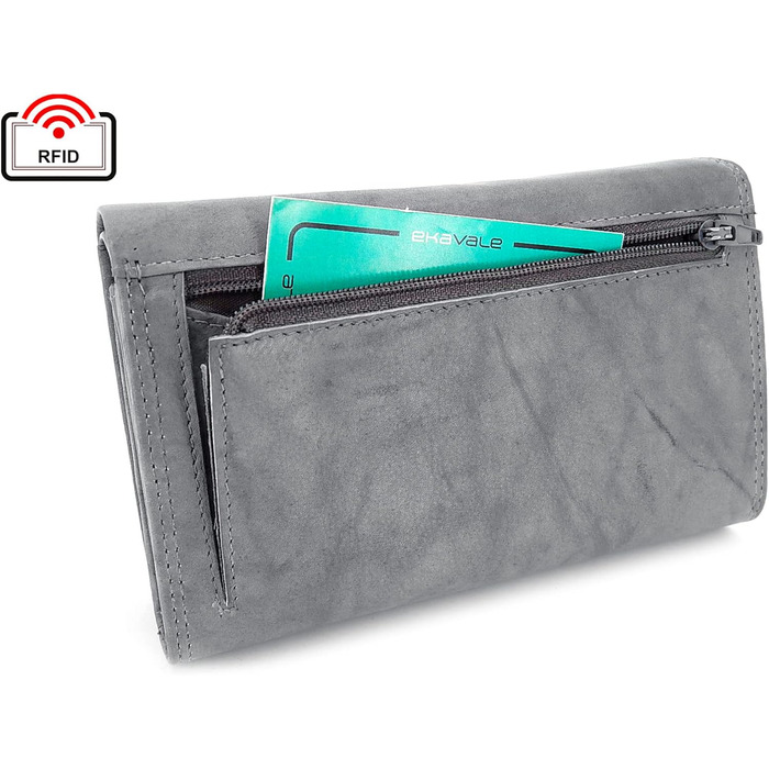ekavale Wallet for Women Leather with RFID Protection, 25 Compartments, Long Card Holder (Gray)