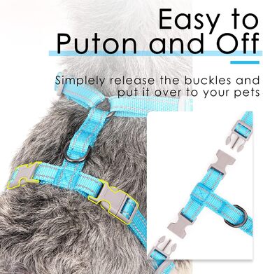 Шлейка для собак ThinkPet No-Pull, дихаюча, для малих, середніх та великих собак, регульована, м'яка, для прогулянок, безпечна, з контролем, з підкладкою, світловідбиваюча (Блакитна, L, 1 шт.)