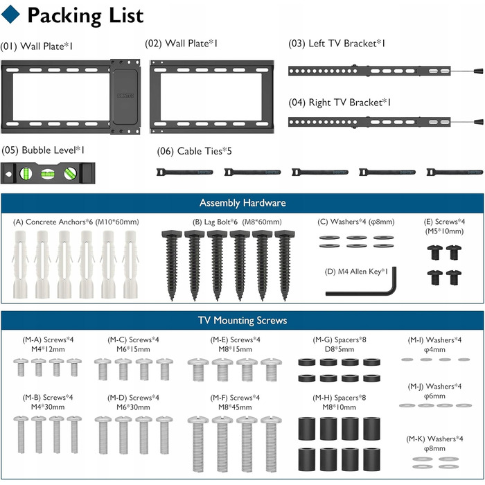 Настінний кронштейн для телевізора BONTEC, для діагоналі 37-82 дюйма