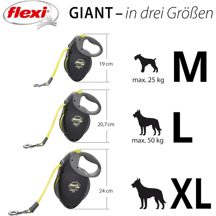 Flexi Giant Professional L: 10 м, повід для великих собак до 50 кг, чорний/неоновий жовтий