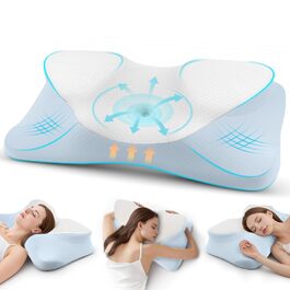 Ергономічна подушка для шиї Feagar у формі метелика з ефектом пам'яті (Memory Foam), синя