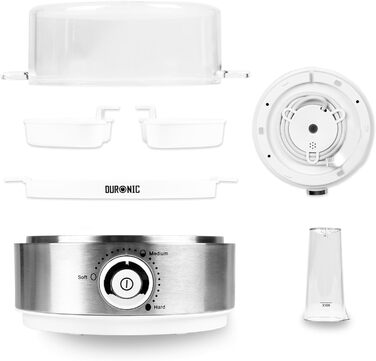 Електричний яйцеварка Duronic EB27 WE: для 1-7 яєць, регулювання ступеня готовності, таймер, захист від перегріву, мірна склянка та знімач яєць
