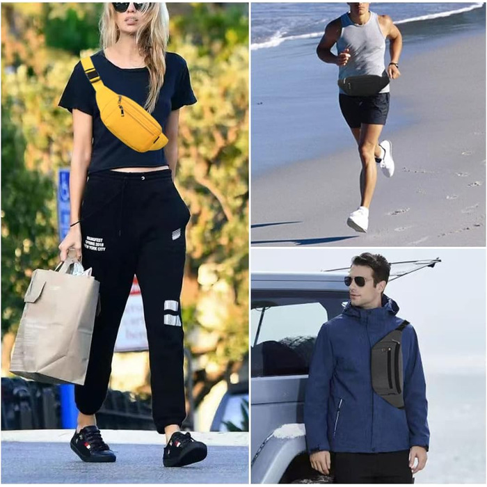 Чоловіча та жіноча поясна сумка на пояс, водонепроникна, для спорту, подорожей, кемпінгу, бігу, велосипеда (чорна)