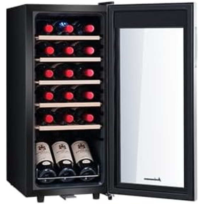 Kalamera 28-Bottle Wine Refrigerator with Touch Panel, Stainless Steel Door, and Adjustable Shelves - 5°C to 18°C Cooling Zone