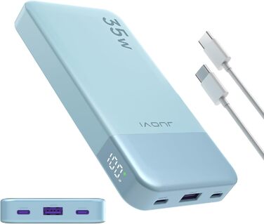 Power Bank JUOVI 10000mAh, 35W з 3 виходами та 2 входами, PD3.0 QC 4.0, цифровий дисплей, для iPhone, MacBook, Samsung, Android (Блакитний)