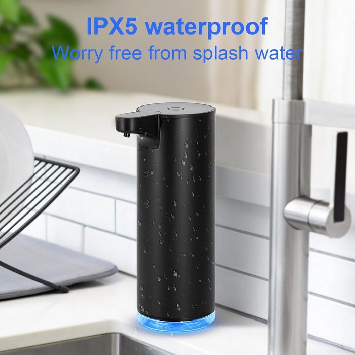Automatic Soap Dispenser Stainless Steel Foam Soap Dispenser Electric - LAOPAO Soap Dispenser Set IPX5 Waterproof USB-C Charging with Sensor Infrared Motion Sensor for Kitchen & Bathroom (Black)