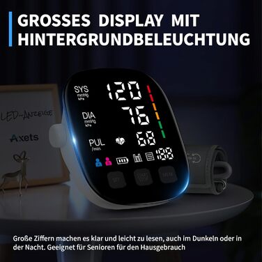 Тонометр на плече з великим LED-дисплеєм, визначення аритмії, вимірювання пульсу та індикатор ризику, 2×199 місця пам'яті, USB-порт, манжета 22-42 см