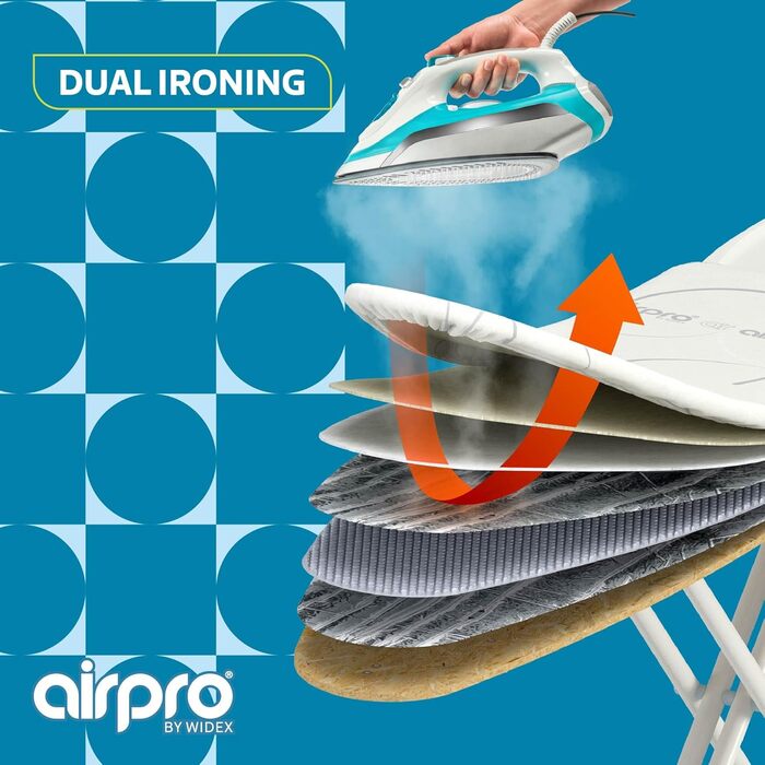 Airpro by Widex 6-layer ironing board cover for steam irons - XXL size, universal, max 137x48 cm - no more water under the ironing board - irons up to 50% faster - Made in Europe Circle Parts XXL