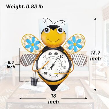 MUMTOP Thermometer for Indoor and Outdoor Use, Bee Design, Large, Wall Mountable, for Patio, Yard, Garden