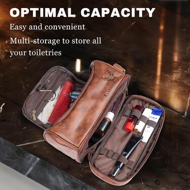 Чоловіча косметичка Easycosy з лазерним гравіюванням імені, з можливістю підвішування, з натуральної шкіри, червоно-коричневого кольору, двошарова