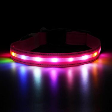 Світлодіодне нашийник для собак Feycig - USB, водонепроникний, 3 режими, регульований, для малих, середніх та великих собак (Рожевий, L(48-60см))