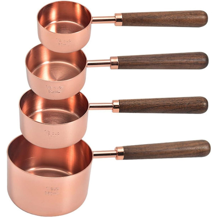 Walnut-Handle Measuring Spoon Set, Copper-Plated Measuring Cups and Spoons, Baking and Cooking Utensils for Kitchen (Color: Gold, Size: Measuring Spoon 4pc)