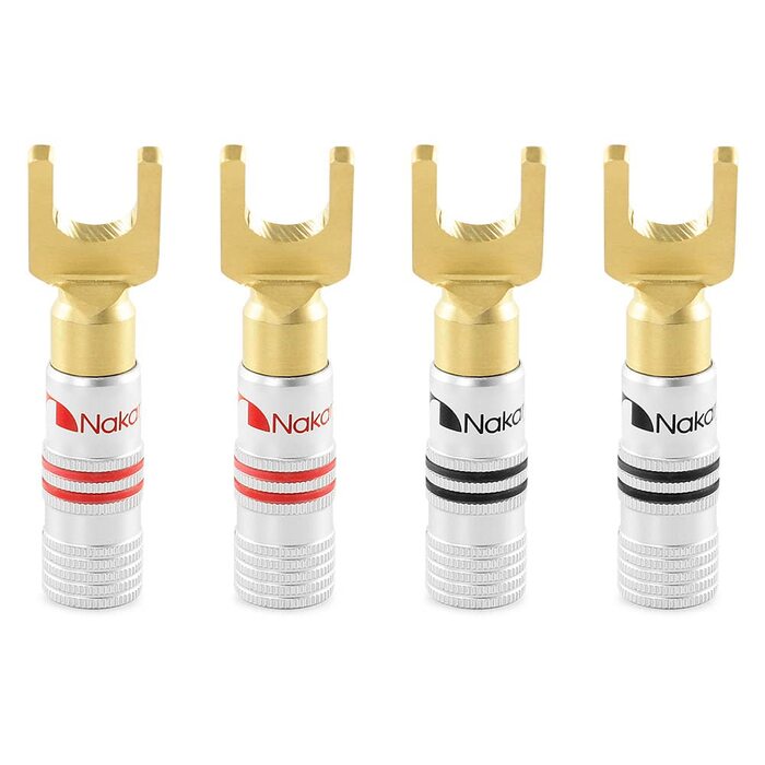 Позолочені бананові роз'єми Nakamichi 24K для акустичних кабелів 12-18 AWG, 4 мм для підсилювачів, Hi-Fi ресиверів та домашніх кінотеатрів, 4 шт (2 пари)