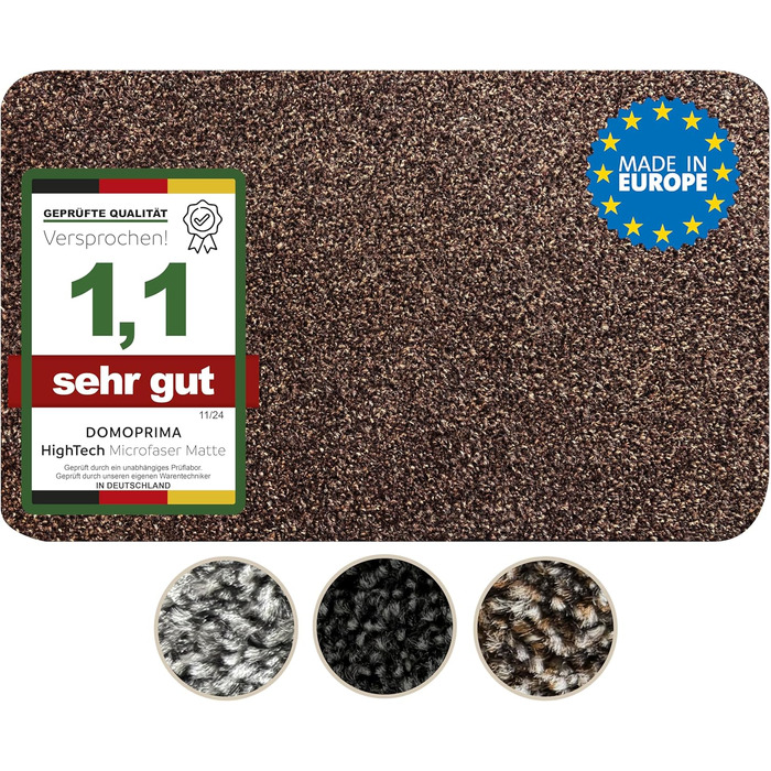 Килимок для підлоги DOMOPRIMA з мікрофібри, миючий, неслизький, надзвичайно поглинаючий та плоский – антибактеріальний, для внутрішнього та зовнішнього використання (60x40 см) (Темно-коричневий, 60x40 см)