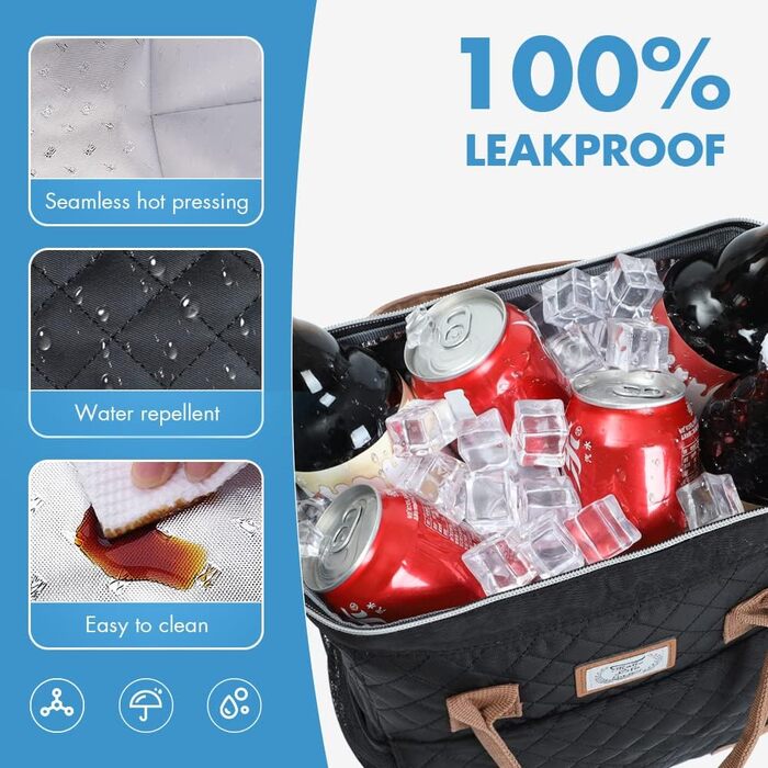 Термосумка Lekesky для жінок: ізольована ланч-бокс, 11 л, чорна