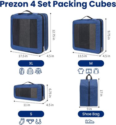 Набір кубиків-органайзерів для подорожей Prezon (4 шт., блакитно-зелений)