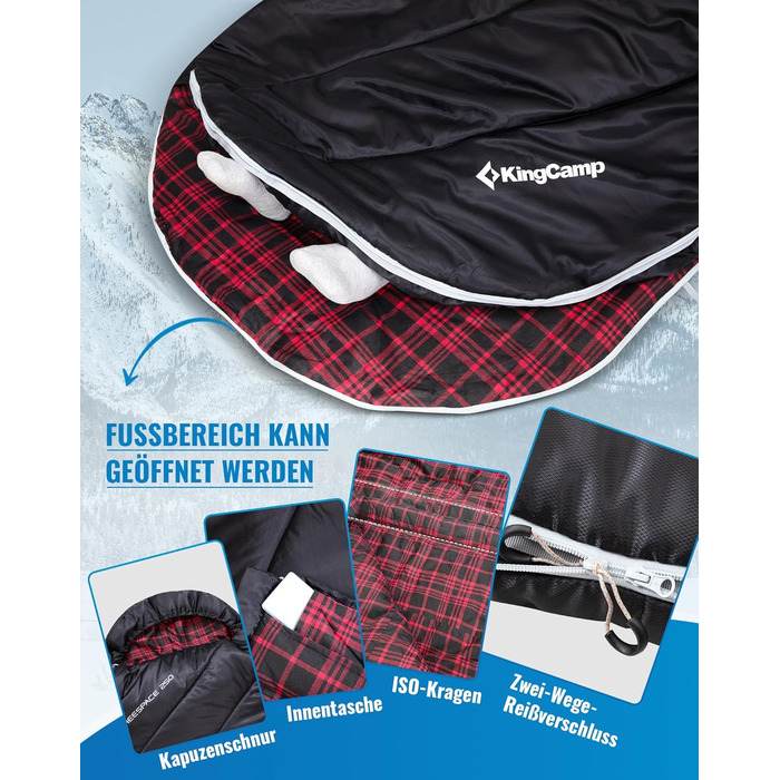 KingCamp XXL 3-Season Sleeping Bag - Oversized for Adults | Camping, Backpacking, Hiking, Travel - Lightweight & Classic Black