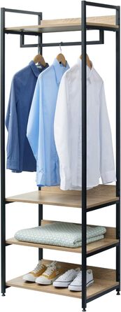 WOLTU Clothes Rack with Shelf, Open Wardrobe with Shoe Shelf, Coat Rack for Bedroom, Wood and Steel (Light Oak + Black)