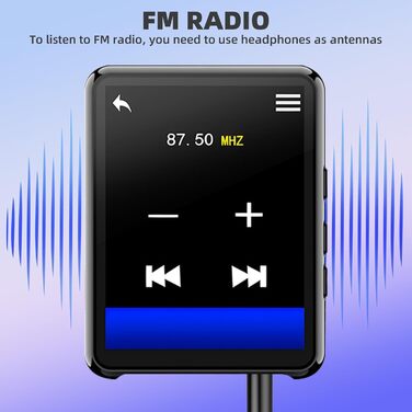 MP3-плеєр 128GB з Bluetooth, портативний музичний плеєр з динаміком, 2.4' Full Touch Screen, HiFi звук, FM радіо, записувач, кабельні навушники в комплекті, для бігу, фітнесу T5-MP3
