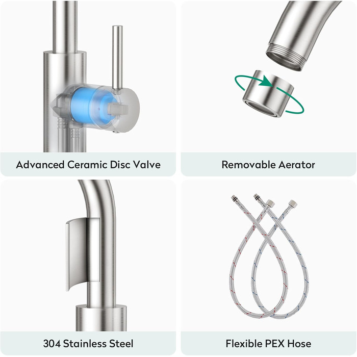 Кран кухонний CREA, 360° поворотний, нержавіюча сталь, для маленької кухні