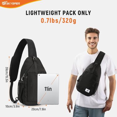 Сумка-слінг SKYSPER через плече унісекс, протикрадіжна нагрудна сумка Crossbody чорного кольору, розмір M