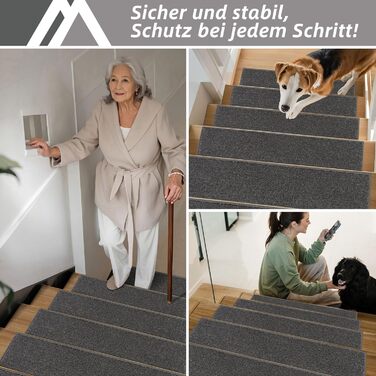 Ковзаючі сходи COSY HOMEER, 15 шт., 70x22 см, самоклеючі, машинне прання, 100% поліестер, TPE-підкладка, для дітей, літніх людей та домашніх тварин, темно-сірий