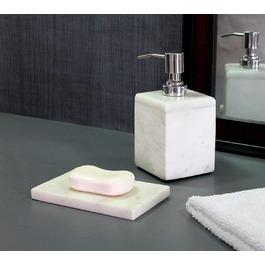 KLEO Luxury 4-Piece Bathroom Accessories Set | Includes Liquid Soap or Lotion Dispenser with Stainless Steel Pump, Toothbrush Holder, Cup, Soap Dish - Bath Set/Bathroom Accessories (2-Piece Set - White)