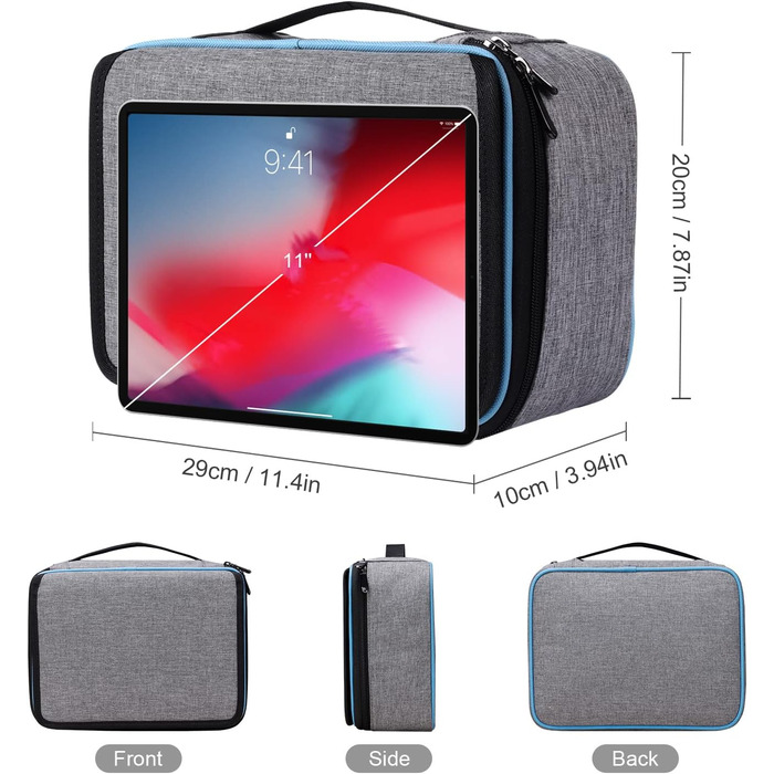BERTASCHE Cable Bag - Large Cable Bag with 11-inch Tablet Pocket for Travel, Work, University, Electronics Accessories Bag