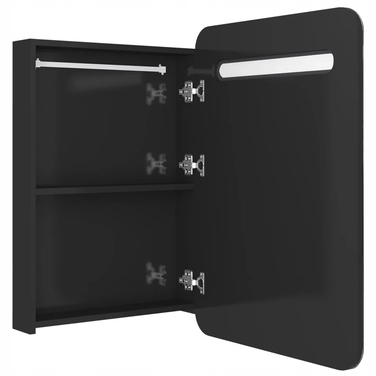 Шафа у ванну кімнату з дзеркалом та LED-підсвіткою, чорна, 60x11x80 см