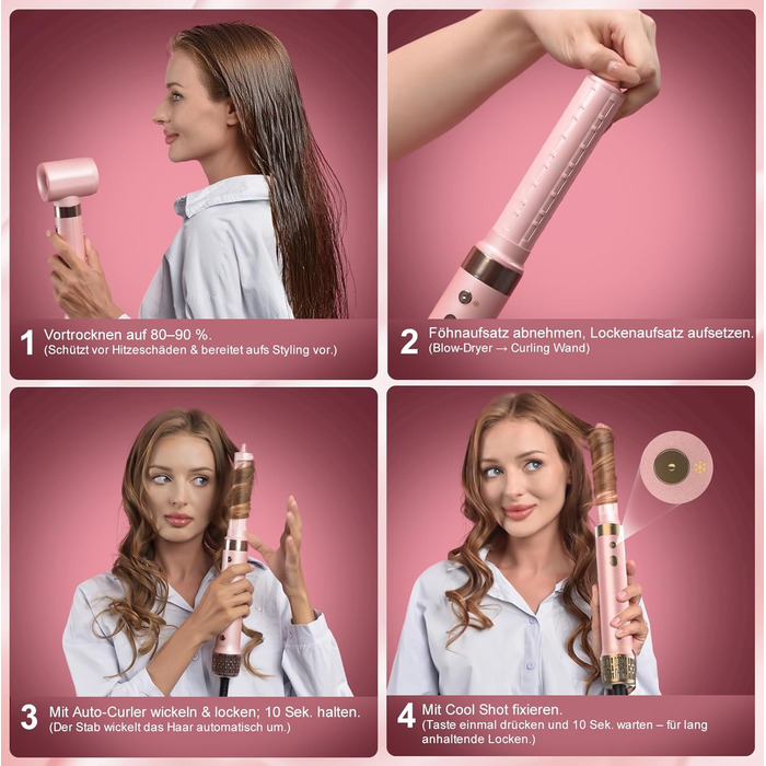 Airstyler 6-в-1: Фен, стайлер, локони, випрямлення. Рожевий колір.