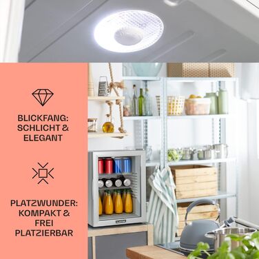 Klarstein Mini Fridge with Glass Door - Beverage, Snack & Cosmetic Cooler, Compact & Quiet, Adjustable Shelves, Skincare Fridge 12-18°C, 42L, Silver