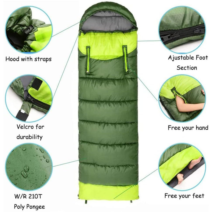 Спальний мішок для кемпінгу, 0°C, легкий, водонепроникний, для дорослих та дітей, -10°C, для подорожей та походів