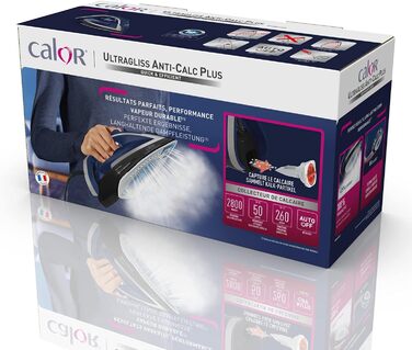 Праска з парою Ultragliss Anti-Calc Plus від Calor, 2800 Вт, знімний збирач накипу, 50 г/хв постійна подача пари, 260 г/хв, автоматичне вимкнення FV6846C0
