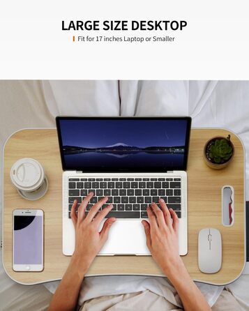 Складаний столик для ноутбука, портативний столик на колінах, приліжковий столик, підставка для ноутбука з тримачем для напоїв та слотом для планшета (Рожевий, Дерево)