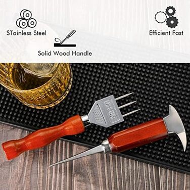 Ice Pick Set with Wooden Handle - Perfect for Bars and Bartenders - Ice Crusher and Tongs Kit - Best Carving Tool for Cocktails and Drinks