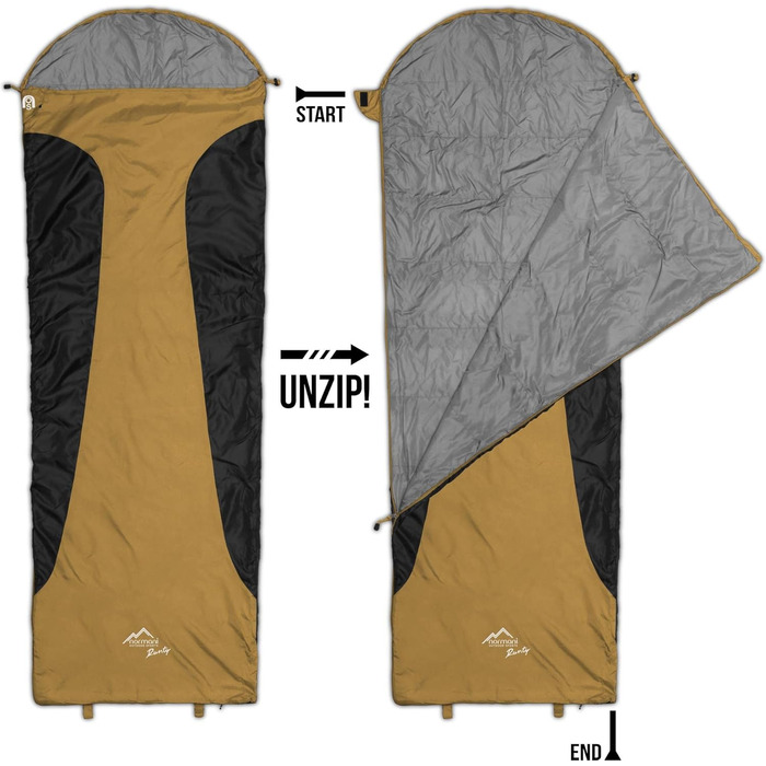 normani Ultralight Sleeping Bag Runty COMPACT SIZE! 3D Microfiber Microtech Filling, Waterproof Summer Sleeping Bag Yellow 210 cm x 75 cm x 60 cm (Right)