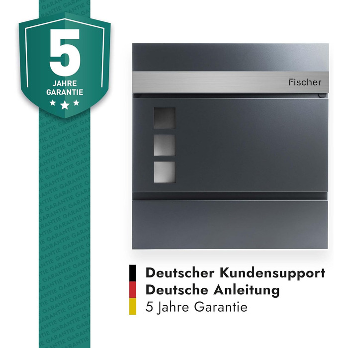 Поштовий ящик Forgard Helsingborg антрацит з газетницею, персоналізований, з нержавіючої сталі з іменем родини, комплект для монтажу (RAL 7016)