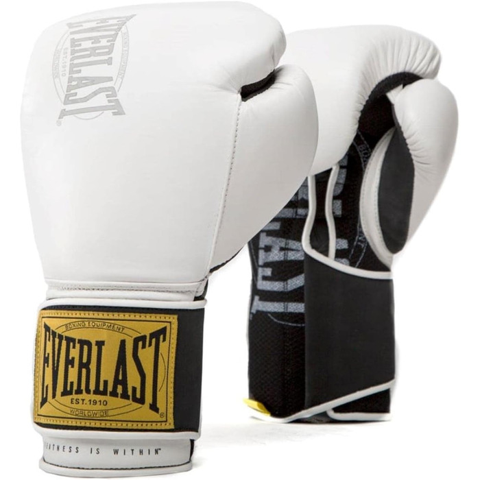 Боксерські рукавички Everlast 1910 Classic з натуральної шкіри, для тренувань з мішком та лапами, на липучці, потрійна амортизація, ергономічне зчеплення – Оригінальні Everlast