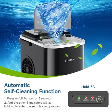 Машина для приготування льоду, 120W, 8 кубиків за 8-10 хвилин, 12 кг/24 год, LED дисплей, інфрачервоний сенсор, самоочищення