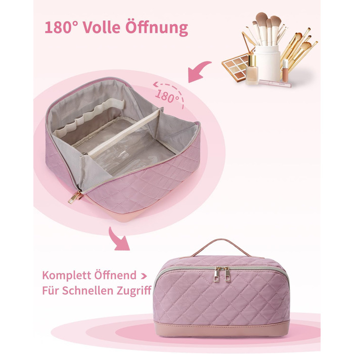 Косметичка для подорожей Wandering Nature для жінок: велика, водонепроникна, з відділенням для пензликів, рожева (патент)