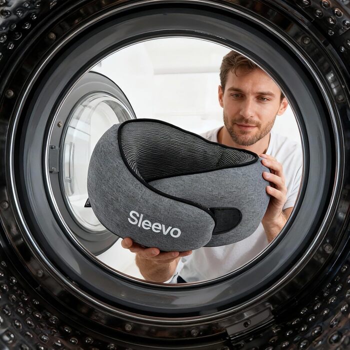 Подушка для шиї в літак з капюшоном та Memory Foam – Подушка-білка, подушка для сну та подорожей – Ергономічна подушка для подорожей, захист від світла & Пральна, з сумкою – Чорний (M) (Сірий M)