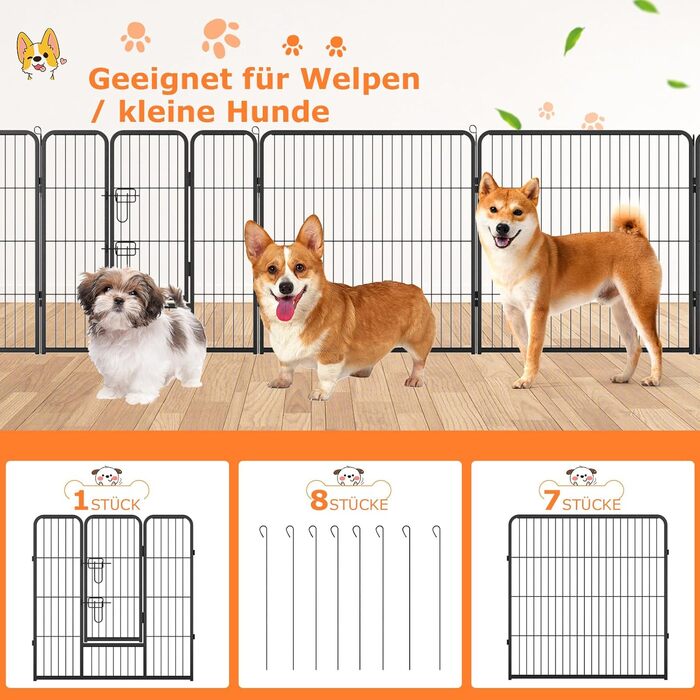 Металевий вольєр для собак, котів, кроликів COSTWAY 80 см, 8-секційний, з дверцятами на замок, чорний