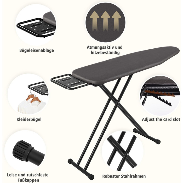 Гладильна дошка Jumbo 120 x 38 см з підставкою для праски, регульована висота до 95 см, чорна
