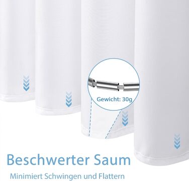 Водонепроникна штора для душу з льоном та вікном (183x183 см), біла - 12 гачків з нержавіючої сталі, утяжелений край, тканинна штора для ванни, машинне прання