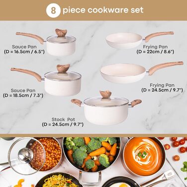 Non-stick cookware set - Induction cooktop cookware set - 5-piece kitchen cookware with lids - Cooking cream granite pot pots and pans - from Nuovva