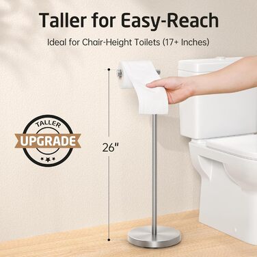 Stainless Steel Freestanding Toilet Paper Holder - Brushed Finish, SUS304, 66cm Height