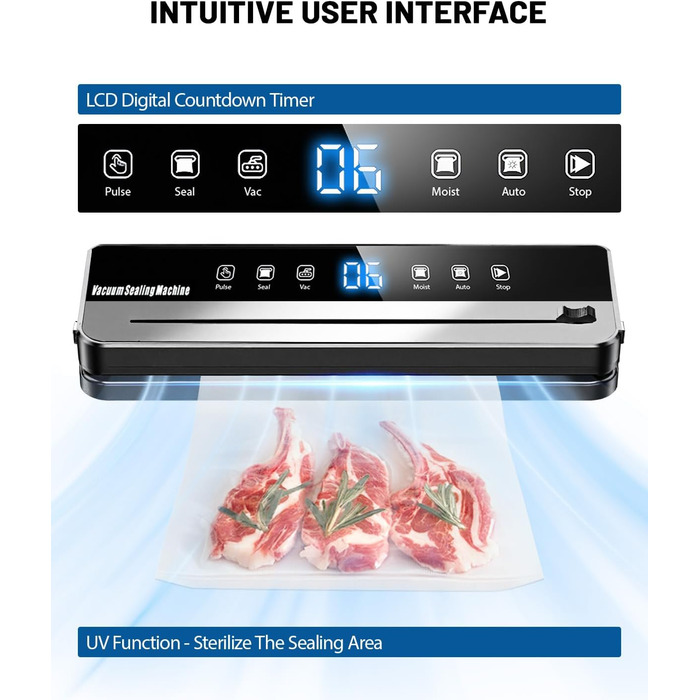 Вакуумний пакувальник FANNOU 5-в-1 для продуктів харчування, з зовнішнім вакуумуванням для банок та контейнерів, чорний