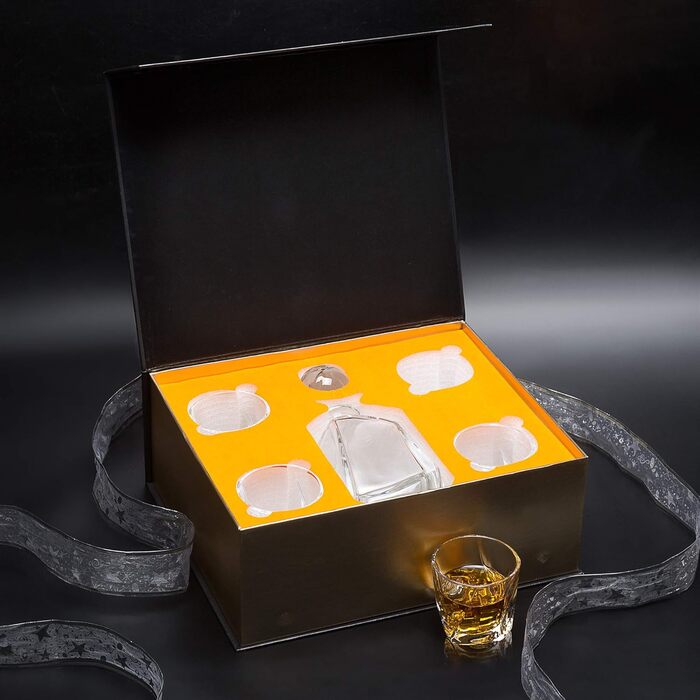 Набір склянок та карафи для віскі KANARS (5 шт.), 650 мл + 4 склянки по 210 мл, без свинцю, кришталь, подарункова коробка