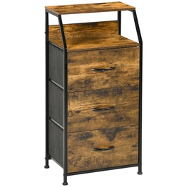 HOMCOM Fabric Chest of Drawers Storage Cabinet with 3 Drawers, Shelf Storage Dresser with Steel Frame Closet for Bedroom, Living Room Rustic Brown | Aosom