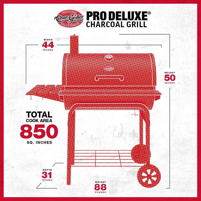 CHAR-GRILLER E2827 Pro Deluxe Charcoal Grill, black